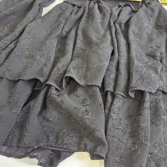 Altar'd State Black Flowy Layers Floral Embroidered Puff Sleeve XS Dress - Picture 4 of 8